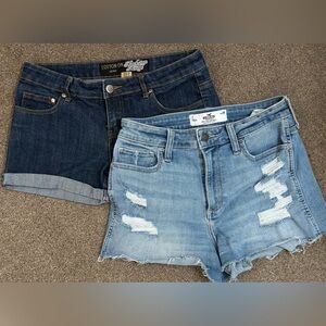 Cotton On Dark Wash & Light Blue Distressed Hollister Shorts